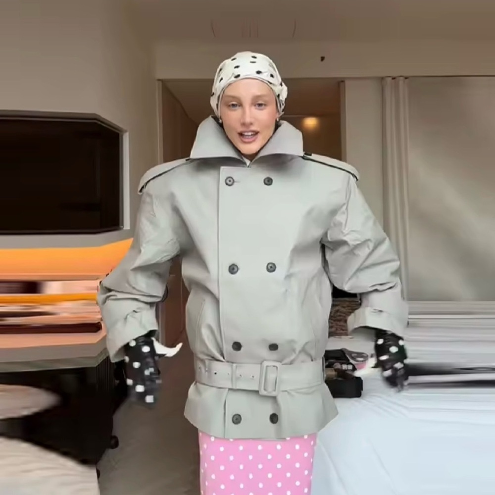 Women's Gray Double-Breasted Coat - Picture 2 of 2